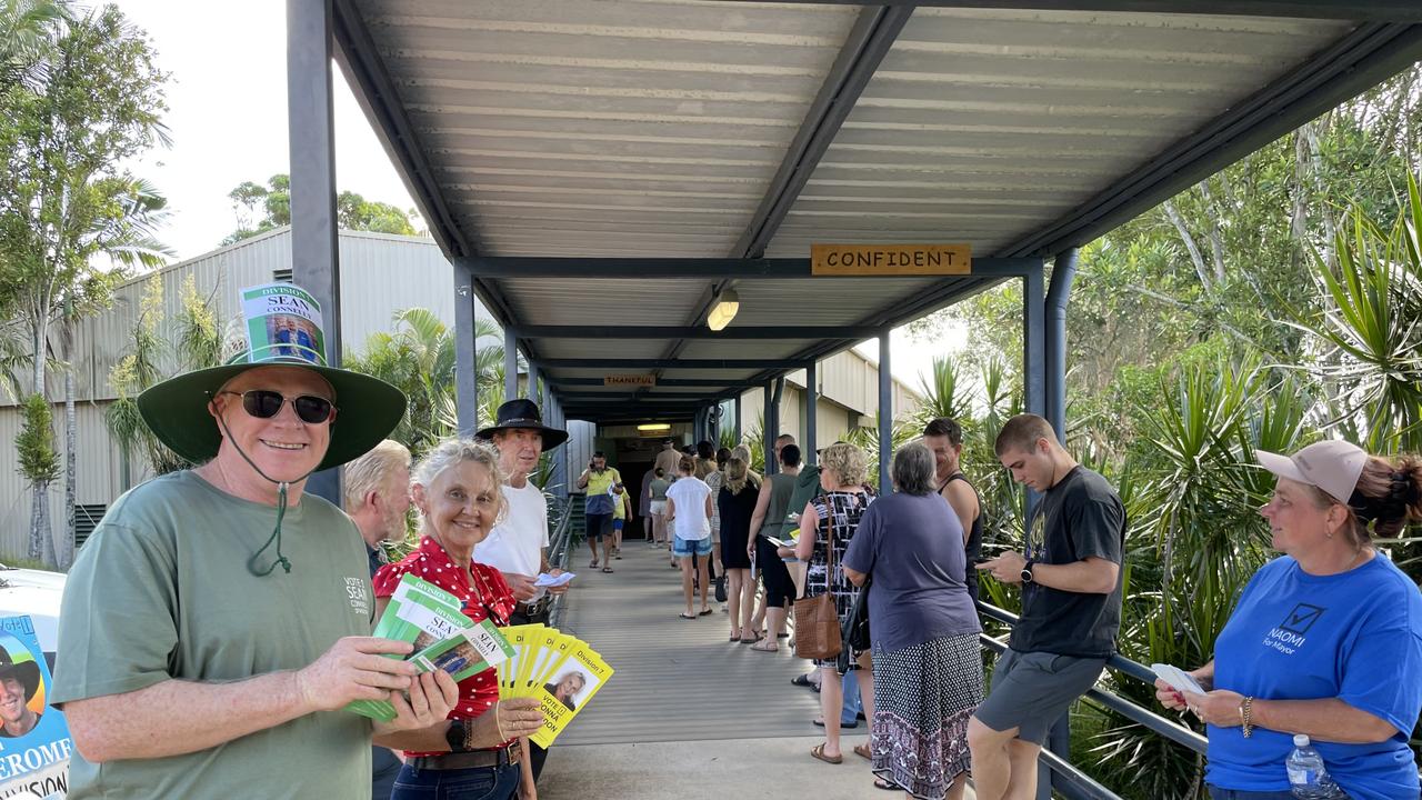 Voters line up at Gympie South State School polling booth.