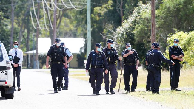 Police conducted a line search at the scene of the fatal shooting of David King at Salt Ash. Picture: NCA NewsWire / Peter Lorimer.