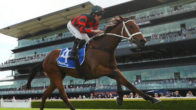 Lady Shenandoah (Zac Lloyd) romps to victory in the Group 1 Flight Stakes at Royal Randwick. Picture: Jeremy Ng / Getty Images