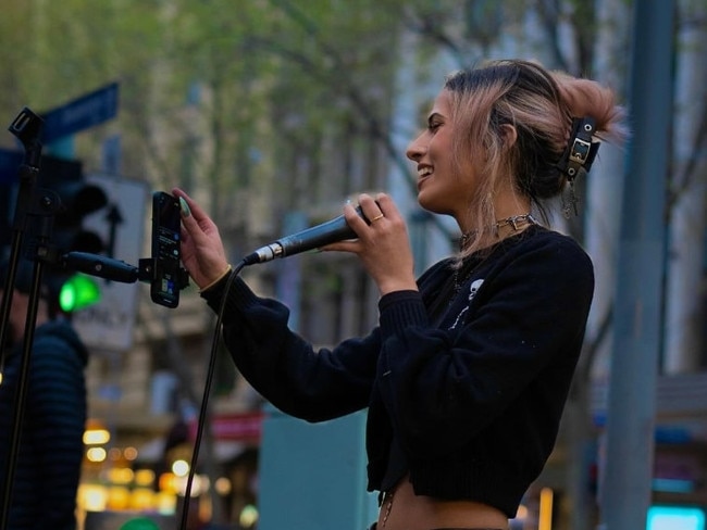 Someone has been targeting  Melbourne's buskers and outdoor musicians with one Bourke St Mall artist having a hot coffee thrown in her face by the assailant. Picture: Instagram