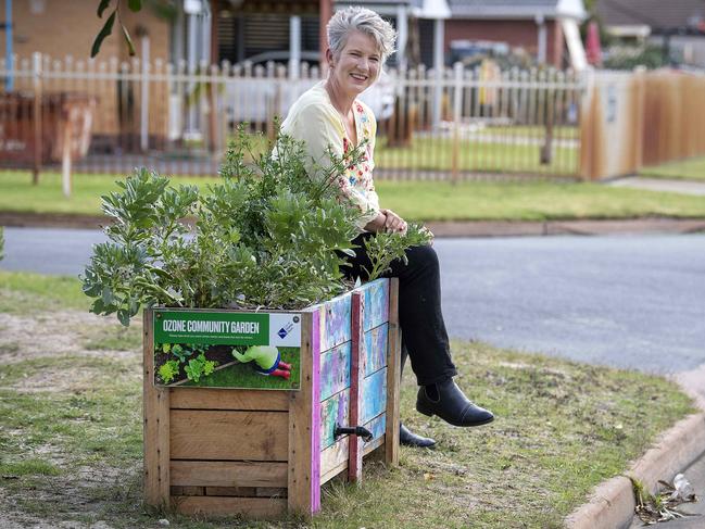 Gardening writer Sophie Thomson with a Verge Raised Garden bed. Picture Mark Brake