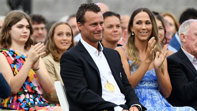 Lleyton Hewitt wasn’t the only proud person in the crowd. Photo by Brian Fluharty/Getty Images for International Tennis Hall of Fame