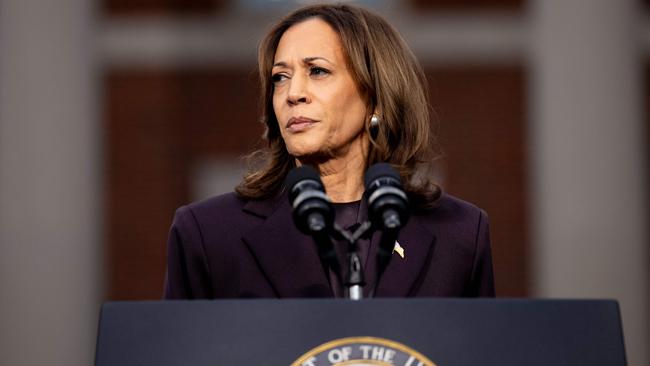 Democratic presidential nominee, US Vice President Kamala Harris, concedes the election. Her campaign was handicapped by her dismal record as Biden’s handmaiden. Picture: Andrew Harnik/Getty Images/AFP