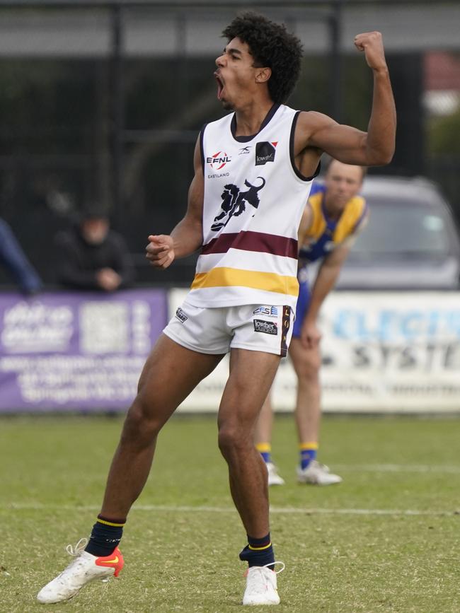 EFNL: Ben Quaynor celebrates a goal for Doncaster East. Picture: Valeriu Campan