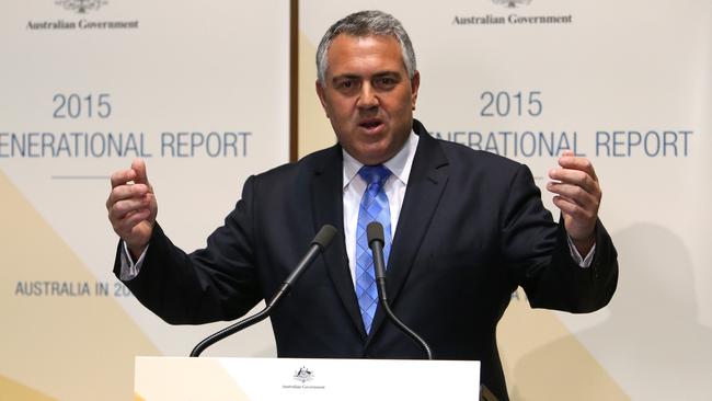Treasurer Joe Hockey releases the 2015 Intergenerational Report in Canberra.
