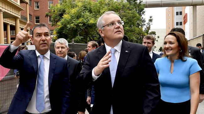 Premier Steven Marshall and Prime Minister Scott Morrison tour the Lot Fourteen site on Wednesday morning. Picture: Sam Wundke/AAP