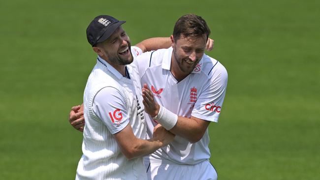 England bowler Ollie Robinson (R) finished with three wickets. Picture: Getty