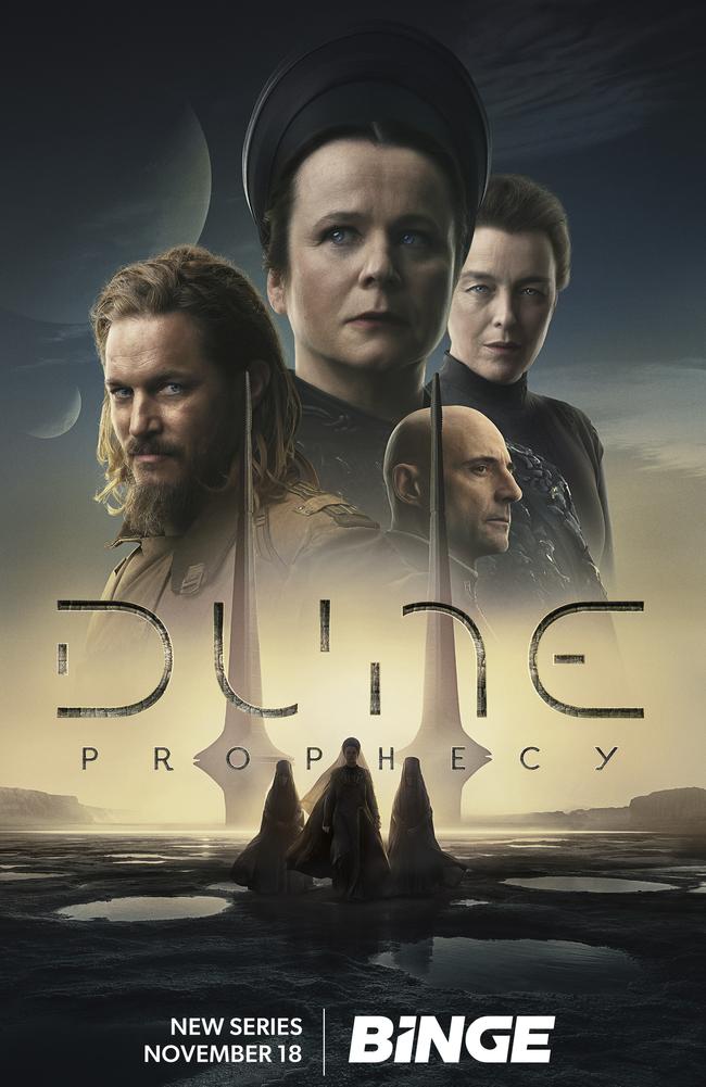 Dune: Prophecy stars (from left to right) Aussie actor Travis Fimmel, Emily Watson, Mark Strong and Olivia Williams. Picture: Binge