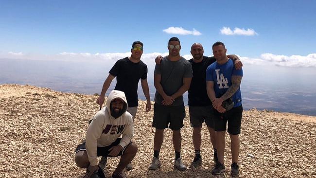 Parramatta Eels’ Nathan Brown, Michael Jennings, Jarryd Hayne, Mitchell Moses and Tim Mannah in Lebanon.