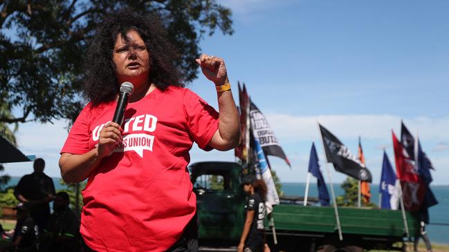 Recently re-elected NT Senator Malarndirri McCarthy after the Darwin May Day march at Bicenntenial Park, The Esplanade on Monday, May 5. Picture: Zizi Averill