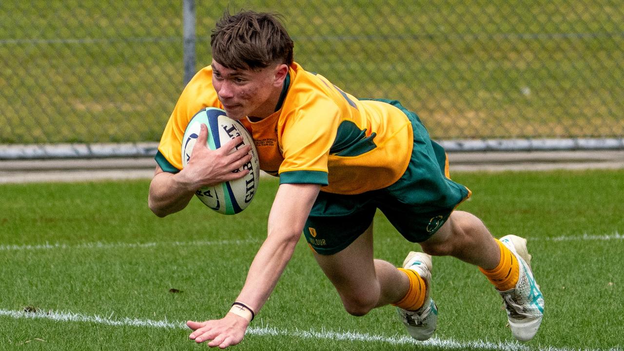 Nate Thompson in action for the 2024 Australian Schoolboys rugby union side. Picture: Anthony Edgar.