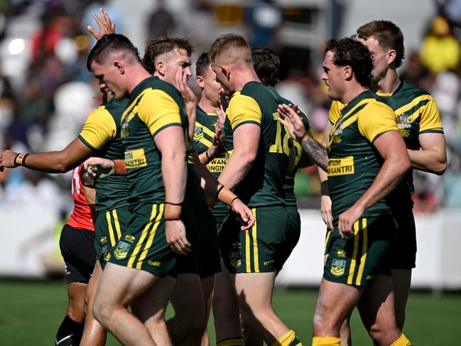 The Aussies were made to work for their victory. Picture: NRL