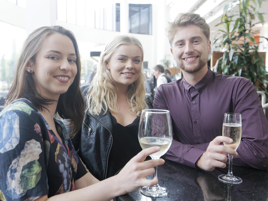 Jess Simpson, of South Hobart, left, Monique Undy, of Howrah, and Hugh Undy, of Howrah, at the Grand Chancellor Hotel for the UTAS graduation ceremonies. Picture: MATHEW FARRELL