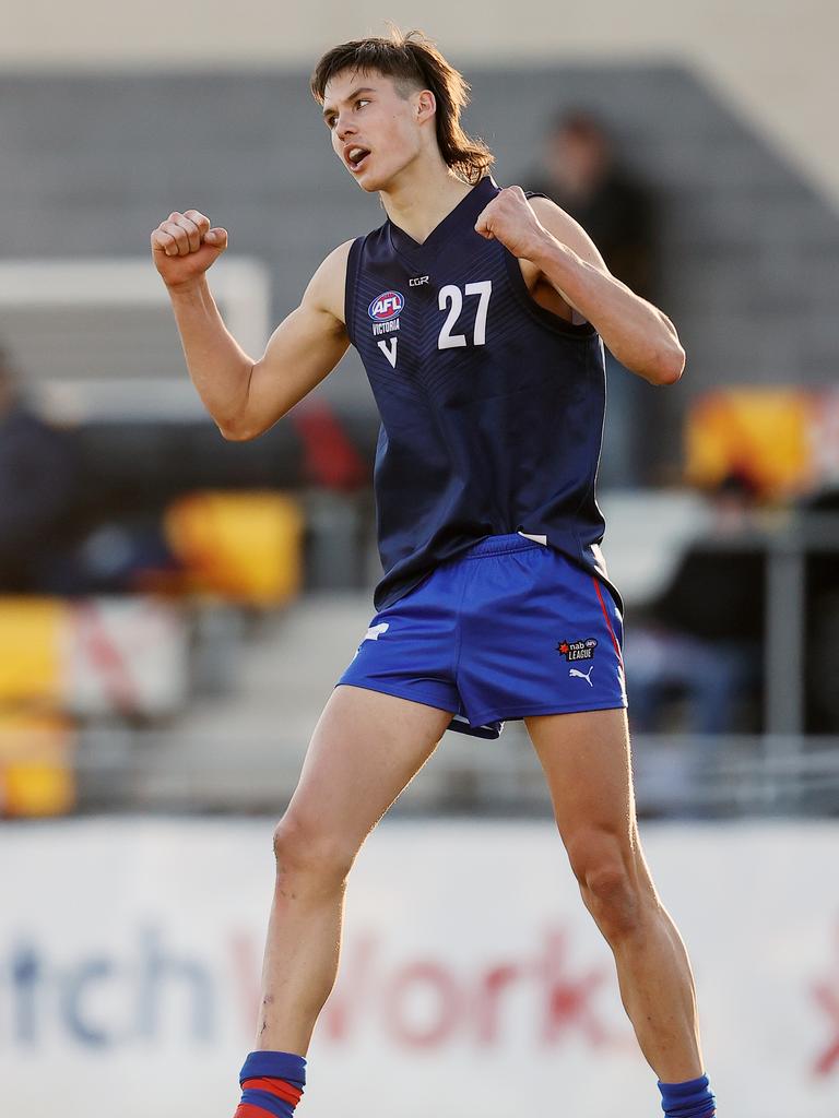 Darcy celebrates one of his six goals against Vic Country. Picture: Martin Keep/AFL Photos via Getty Images