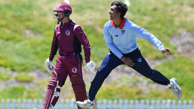 NSW Metro bowler Ethan Jamieson during the grand final at Karen Rolton Oval 22 December, 2022, Cricket Australia U19 Male National Championships 2022-23.Picture: Cricket Australia.