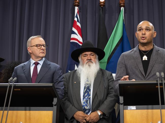 CANBERRA, AUSTRALIA - MARCH 23: Prime Minister, Anthony Albanese holds a press conference with the Minister for Indigenous Australians, Linda Burney, the Attorney-General, Mark Dreyfus, Senator Malarndirri McCarthy, Senator Patrick Dodson, and members of the Referendum Working Group hold a press conference at Parliament house in Canberra. Picture: NCA NewsWire / Martin Ollman