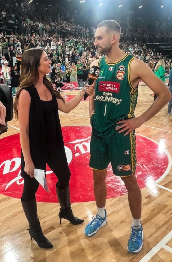 NBL broadcast reporter Jo Healy speaking to Jack McVeigh last season. (Picture: Instagram)