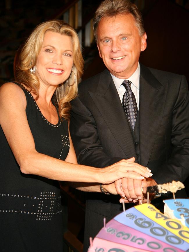 White with former wheel of Fortune host Pat Sajak, who retired from the show last year. Picture: Astrid Stawiarz/Getty Images