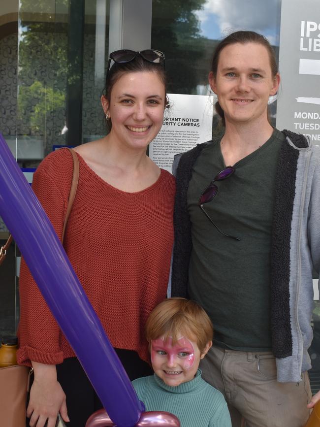 Ipswich 2023 Dog Day at Nicholas Street Precinct pictured is Madelyne Mazzaferro, Myra Hartley and James Hartley