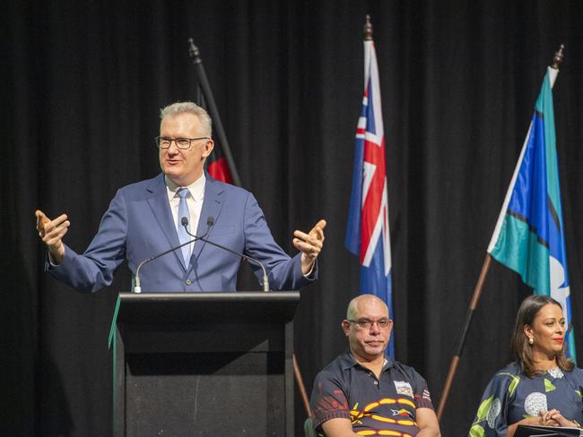 SYDNEY, AUSTRALIA. NewsWire Photos. FEBRUARY 21, 2025. Federal Minister Tony Burke at the citizenship ceremony at Sydney Olympic Park. Picture: NewsWire / Jeremy Piper