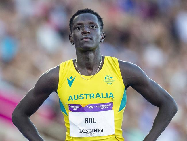 BIRMINGHAM, ENGLAND - AUGUST 7: Peter Bol of Australia before the start of the Men's 800m Final during the Athletics competition at Alexander Stadium during the Birmingham 2022 Commonwealth Games on August 7, 2022, in Birmingham, England. (Photo by Tim Clayton/Corbis via Getty Images)