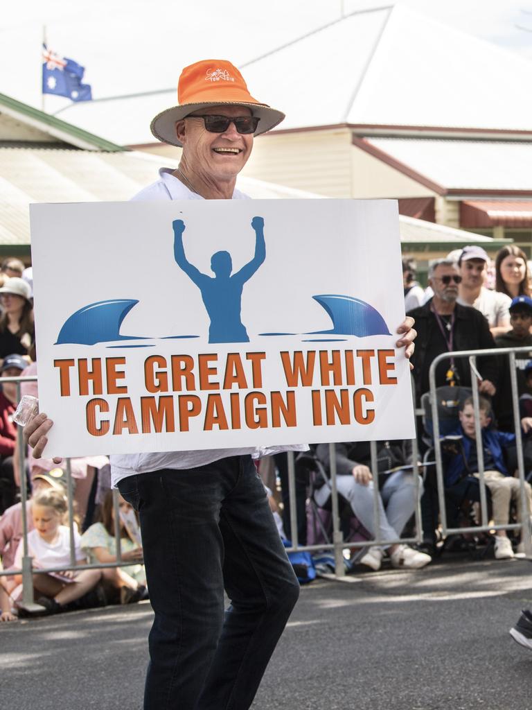 Tommy Skou. The Great White Campaign float in the Grand Central Floral Parade. Saturday, September 17, 2022. Picture: Nev Madsen.