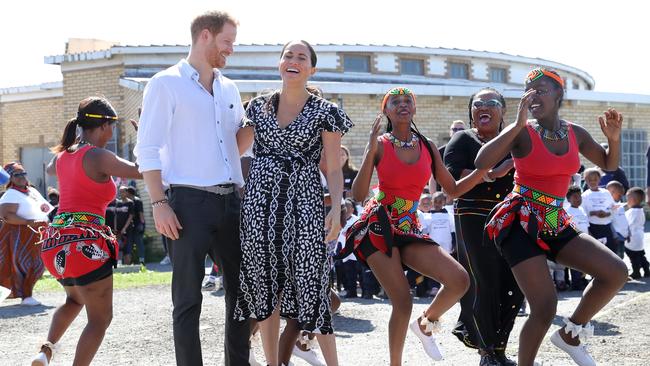 Harry and Meghan got their African tour off to a happy start. Picture: Getty Images