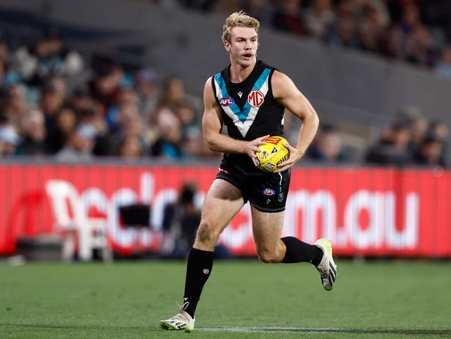 Jason Horne-Francis tore the Bombers up in Adelaide. Picture: Michael Willson/AFL Photos via Getty Images.