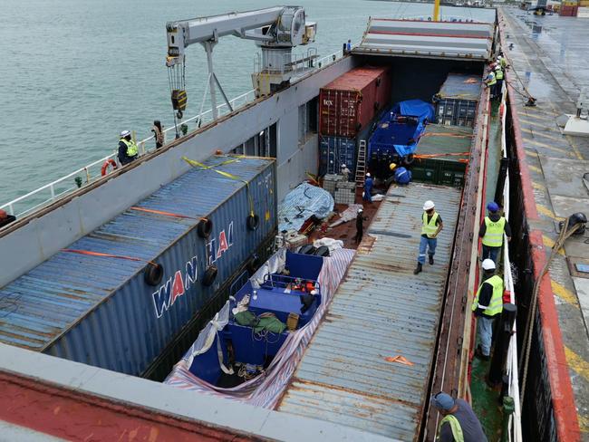 Nearly 76 tonnes of contraband cigarettes, concealed in several containers that were on board a commercial ship. Picture: Australian Border Force