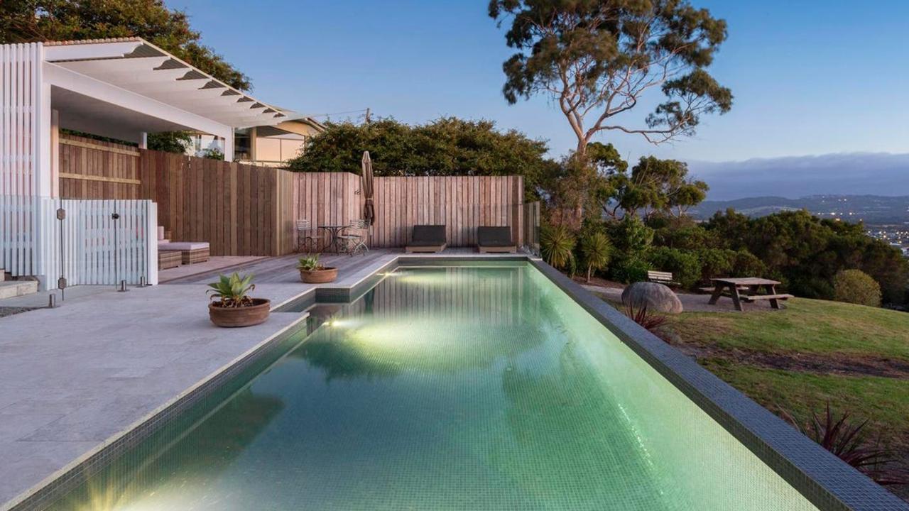 A pool terrace at 52 Ellerina Rd, Mount Martha, takes in the view. The house was on the market with a $2.5m-$2.75m asking range.