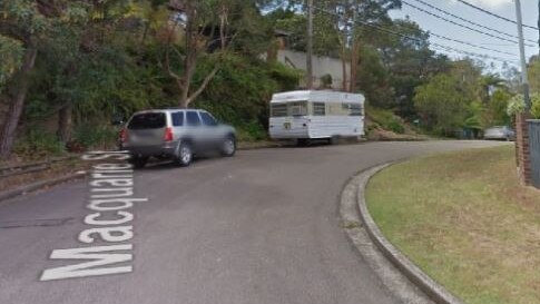 A 90-degree bend in Macquarie St, Cromer, where Kylie Elizabeth Meares crashed her car into parked vehicles while she had her five-year-old daughter with her in the car.