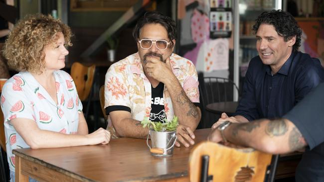 Guru Life owners Kate O’Reilly and Jonny Bundellu with Colin Fassnidge on Channel 7's Kitchen Nightmares. Picture: Channel 7