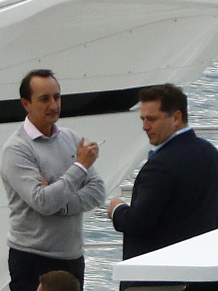 MP Dave Sharma joins Stefanovic for a ciggie on the top deck. Picture: News Corp