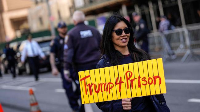 A demonstrator marches through the streets near the Manhattan Criminal Courthouse. Picture: AFP