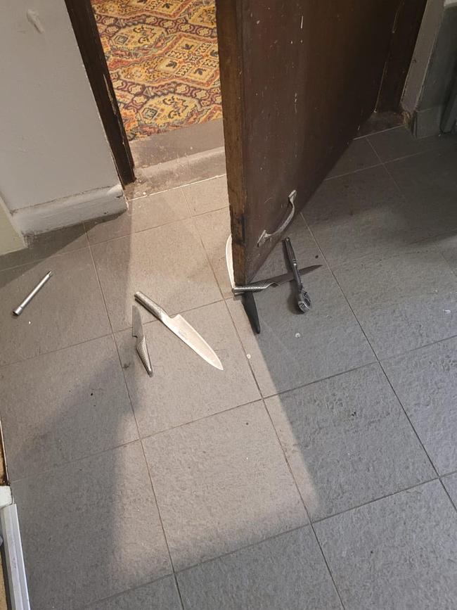 Knives were used to break open the door. Picture: supplied