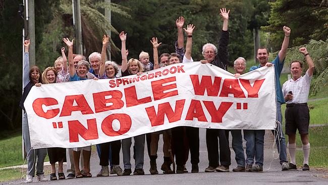 Back in 2000, a protest group after victory against the Naturelink Cableway. Pic Adam Ward.