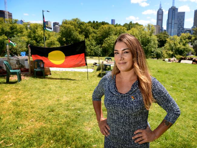 Senator Lidia Thorpe at the camp in January. Picture: Andrew Henshaw