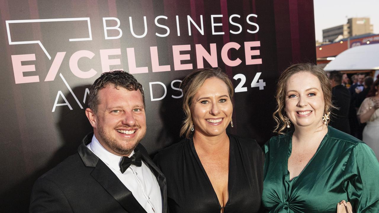 At Little Pig Consulting Business Excellence Awards are (from left) Brendan Curr, Leesa Hedge and Beth O'Keefe representing Finch Legal at Rumours International, Saturday, October 19, 2024. Picture: Kevin Farmer