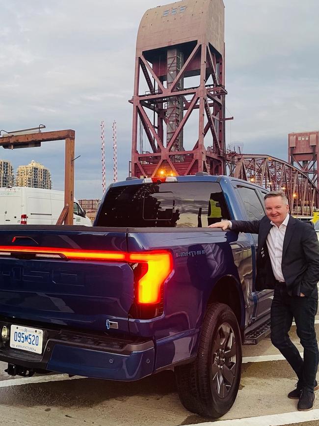 Chris Bowen with the new electric Ford F-150 Lightning.