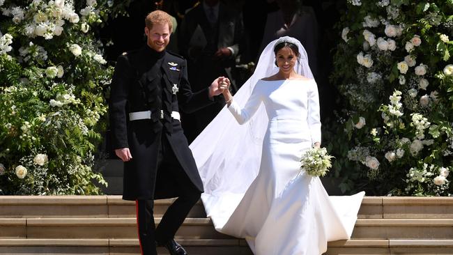 Prince Harry and Meghan leave St George's Chapel in Windsor Castle after their wedding in 2018. Picture: Getty Images.