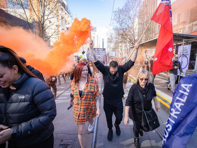 At least 1000 people turned out for the Melbourne protests. Picture: Jason Edwards