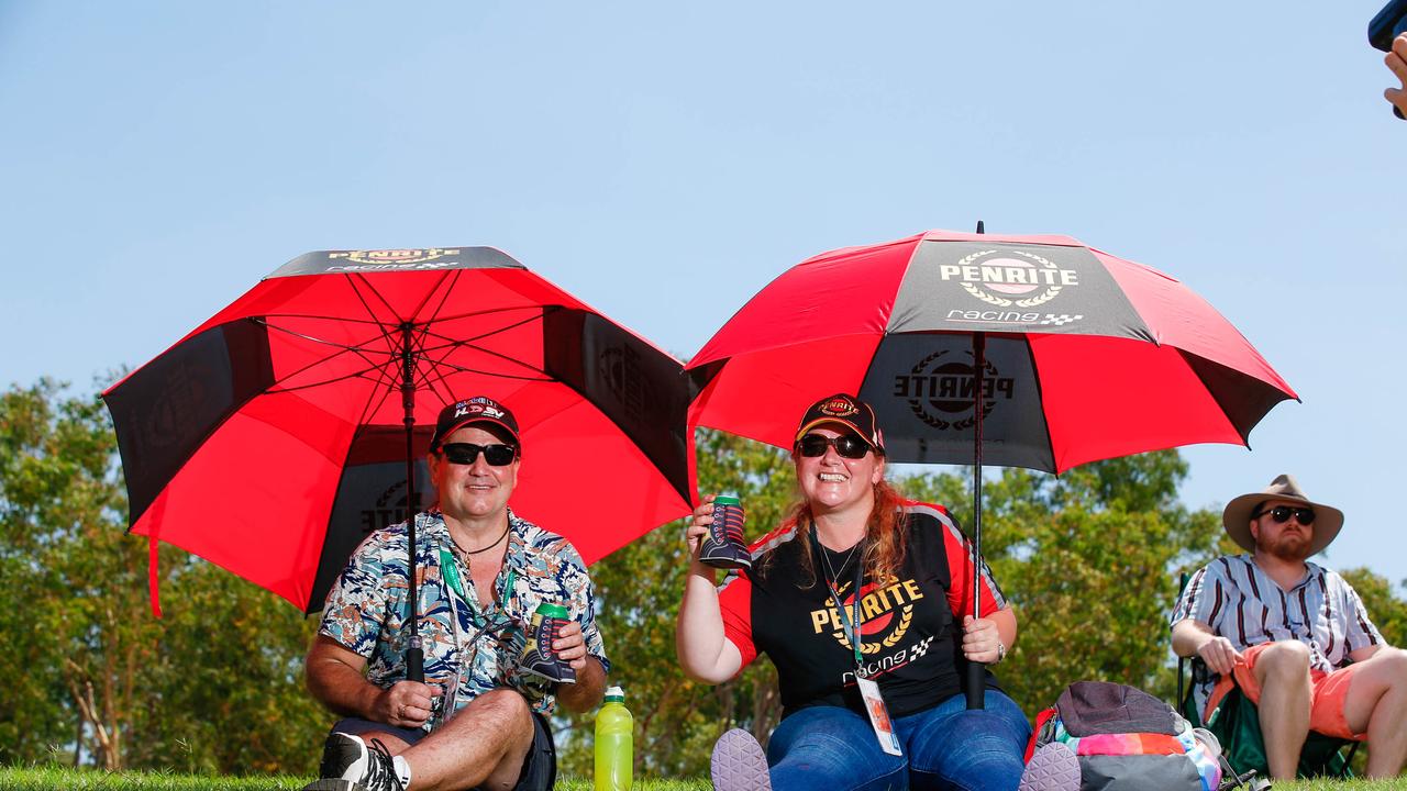 The Darwin Supercars is returning Territorians Jason Hiscox and Debra Brook’s first big day out. Pictured at the Darwin Supercars at Hidden Valley. Picture: GLENN CAMPBELL