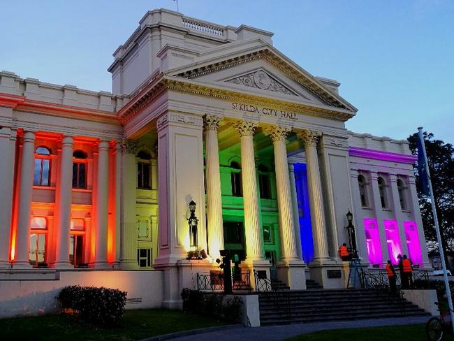 St Kilda Town Hall has previously been lit up in rainbow colours in support of the LGBTIQ community and marriage equality.