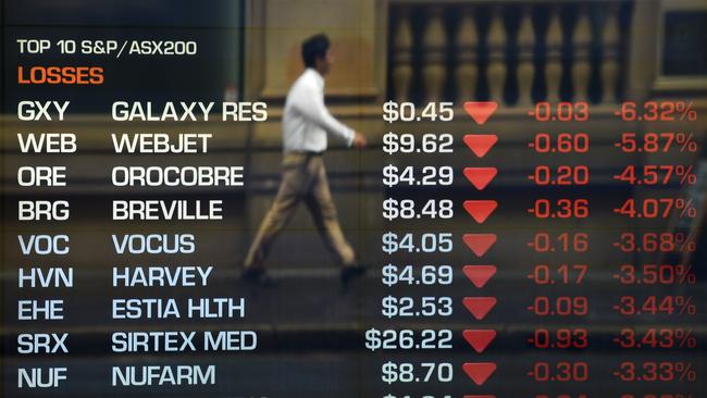 A pedestrian is reflected against the indicator board at the Australian Securities Exchange. (AAP Image/Mick Tsikas)