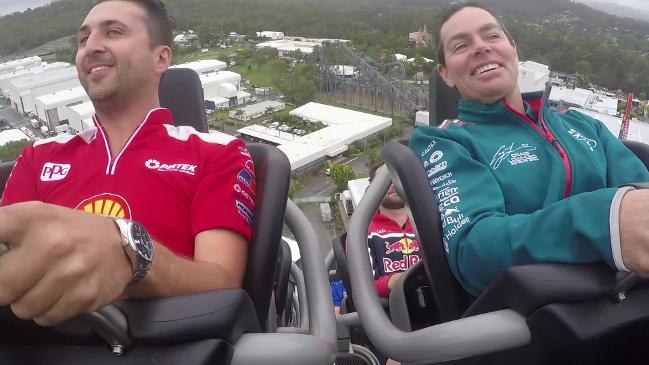 Supercars drivers test out Movie World rollercoaster