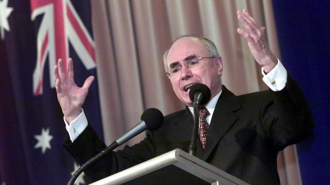 Former prime minister John Howard delivers a speech in Adelaide in October 2001.