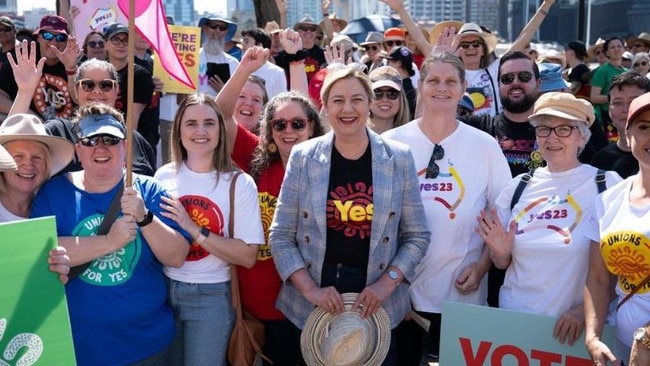 Queensland Premier Annastacia Palaszczuk campaigning for a Yes vote at the October 14 Indigenous voice to parliament referendum. Picture: Instagram