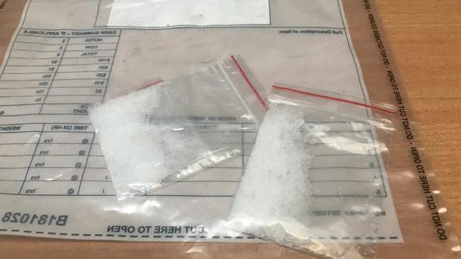 As officers searched him, Tedesco unsuccessfully tried to drop two sealed bags containing 3g of methamphetamine in the gutter. Picture: SA Police