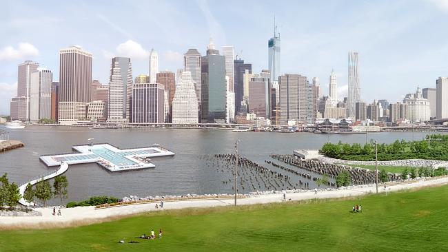 This artist’s rendering shows the proposed floating pool in New York’s East River. Pictur