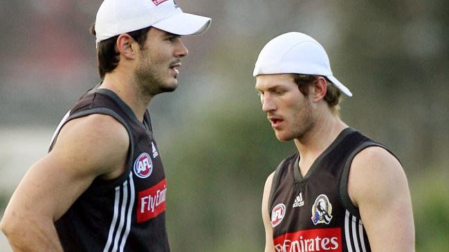 Tarrant and Ben Johnson at Collingwood training. They were interviewed by police after a 4am brawl in 2006.